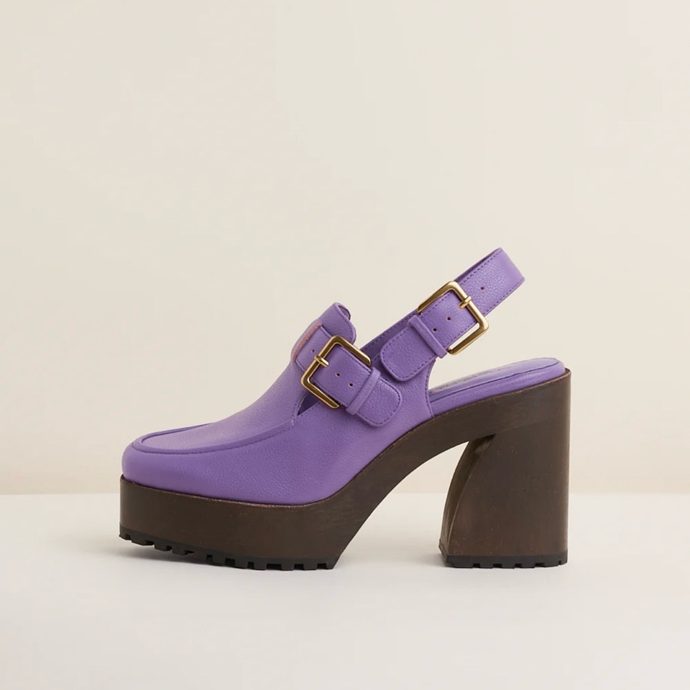 Charlotte Stone Purple Mules with Brown Heel